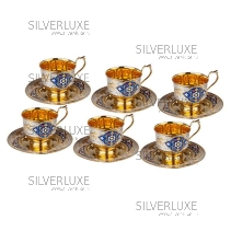 Набор чайных пар с эмалью серия "Версаль" на 130 мл